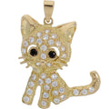 Colgante Oro 18Kl Gato con Circonitas y Ojos Negros - 24x28mm