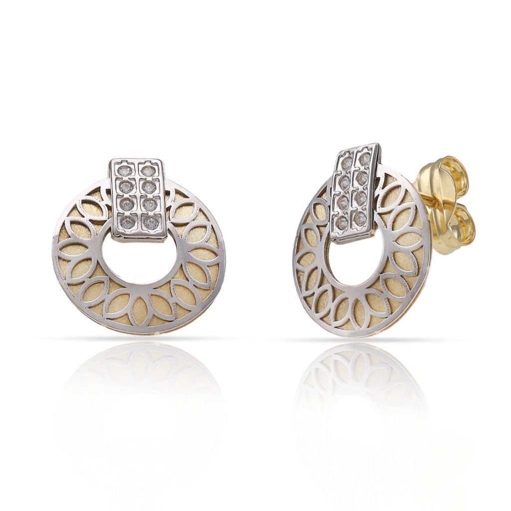 Pendientes Oro 18K Bicolor Circonitas 10mm