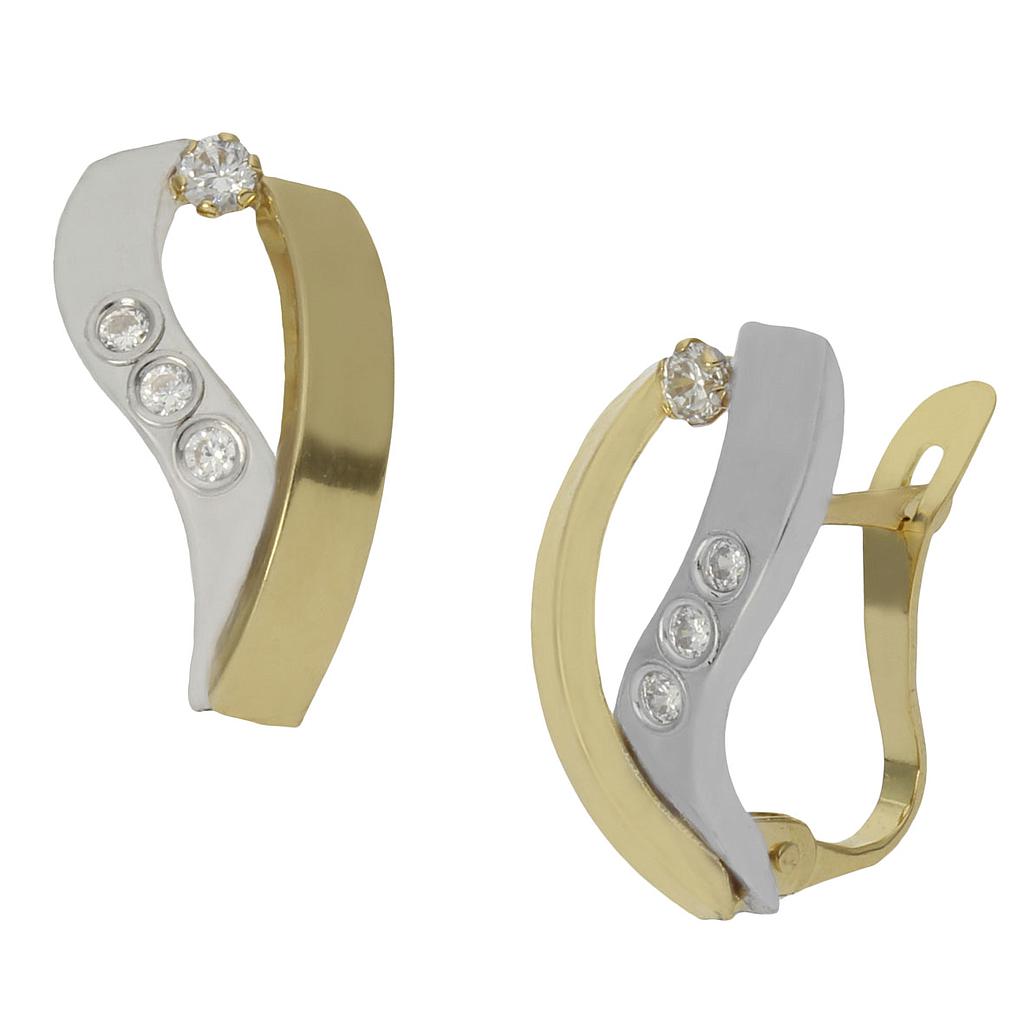 Pendientes Oro 18Kl Bicolor Circonitas 8x16mm