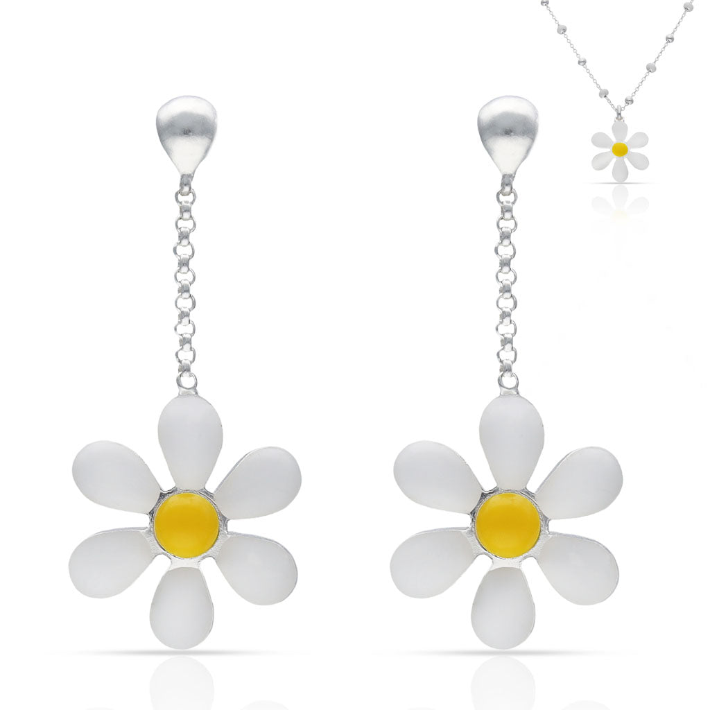 Pendientes Plata 925 Margaritas Esmaltadas