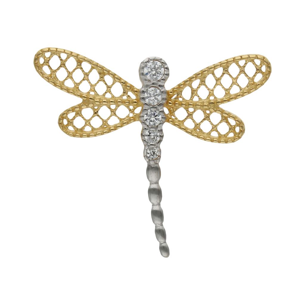 Colgante Oro 18K Libélula Bicolor Circonitas