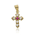 Cruz Oro 18KL con Piedra Roja y Circonitas - 12x17mm