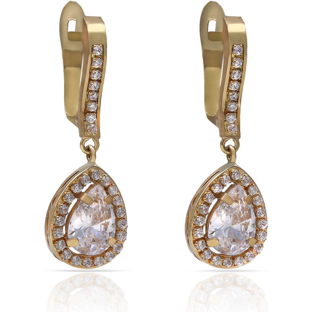 Pendientes Oro 18Kl Circonitas Lágrima 8x24mm