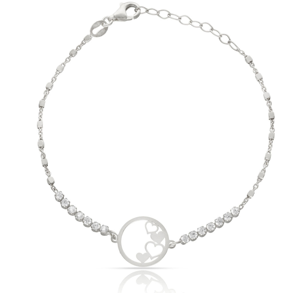 Pulsera Plata 925mm Círculo Corazones
