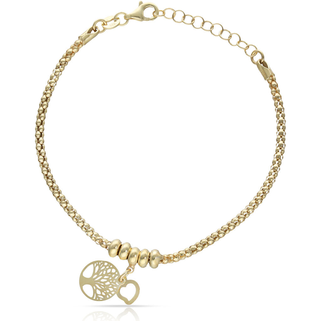Pulsera Plata Chapada en Oro Árbol de la Vida y Corazón
