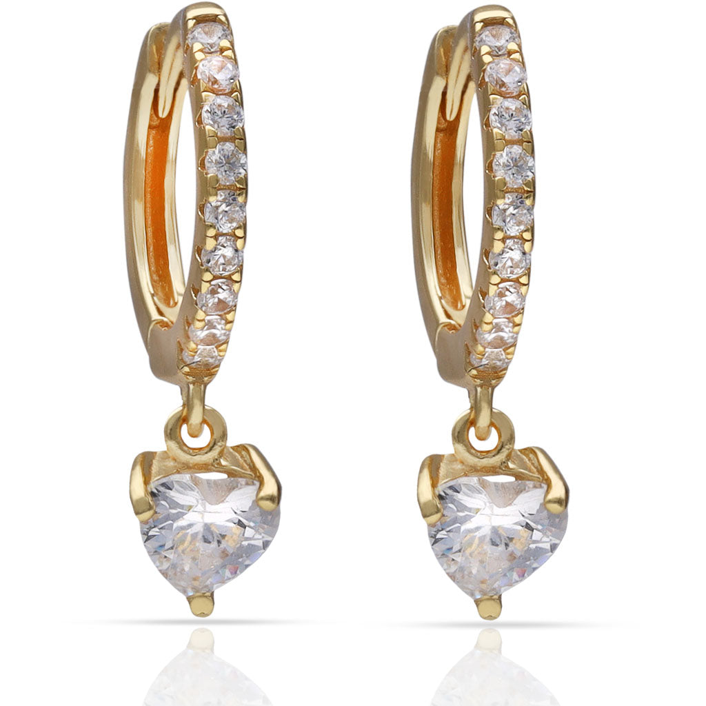 Pendientes Plata Chapada Oro Corazón Circonitas