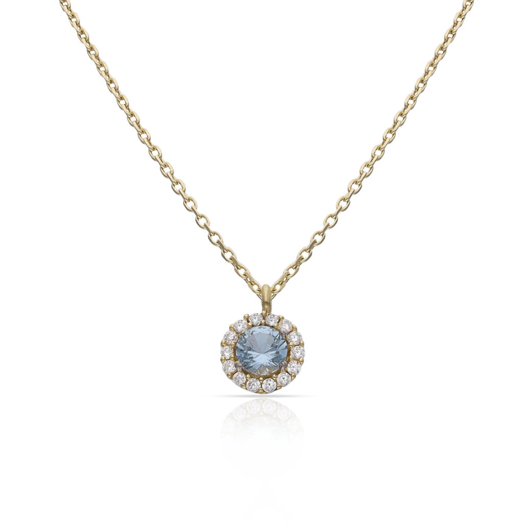 Gargantilla Oro 18K Cerco Circonitas + Piedra Agua 6mm