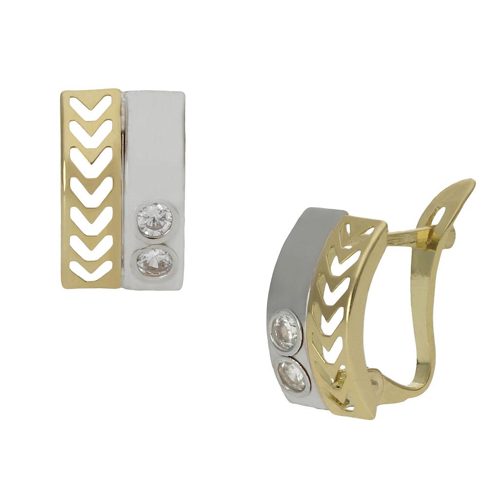 Pendientes Oro 18Kl Bicolor Circonitas 6x10mm