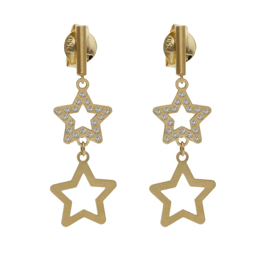 Pendientes Oro 18Kl Estrellas con Circonitas - 8x24mm