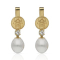 Pendientes Oro 18K Mano de Fátima Perlas y Circonitas