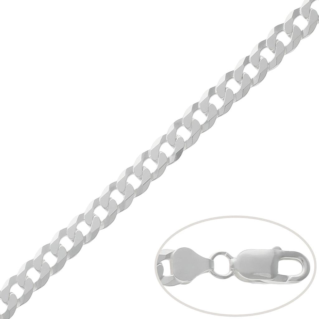 Cadena Plata 925 Barbada Maciza Plana 8mm