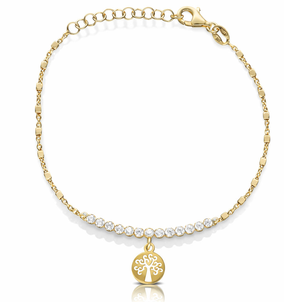 Pulsera Plata Chapada en Oro Árbol de la Vida y Circonitas