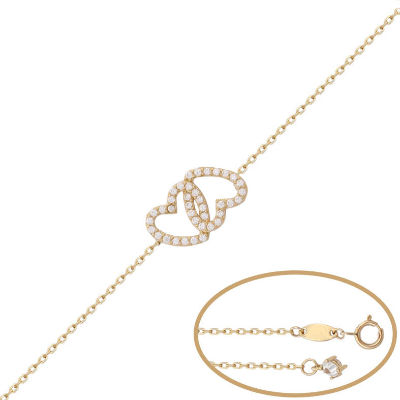 Pulsera Oro 18Kl Corazones Circonitas