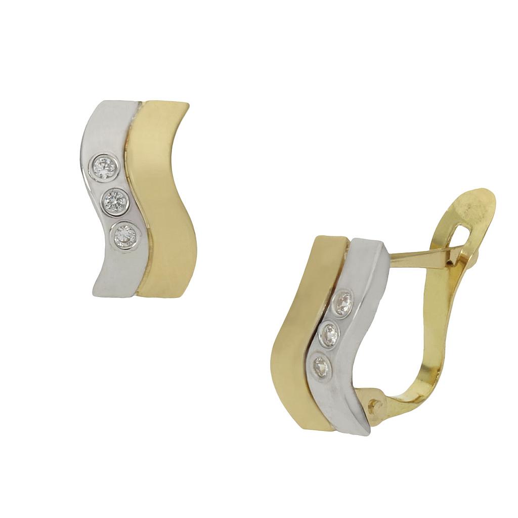 Pendientes Oro 18K Bicolor Circonitas 6x10mm