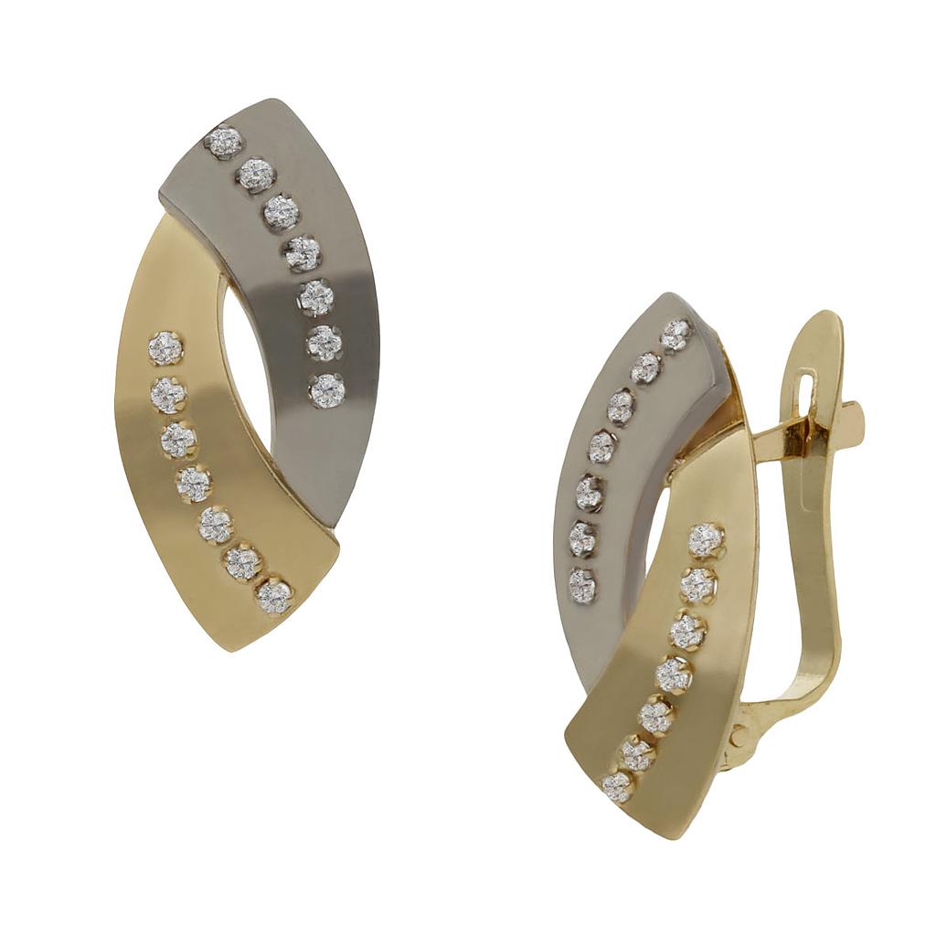 Pendientes Oro 18Kl Bicolor Circonitas 8x17mm