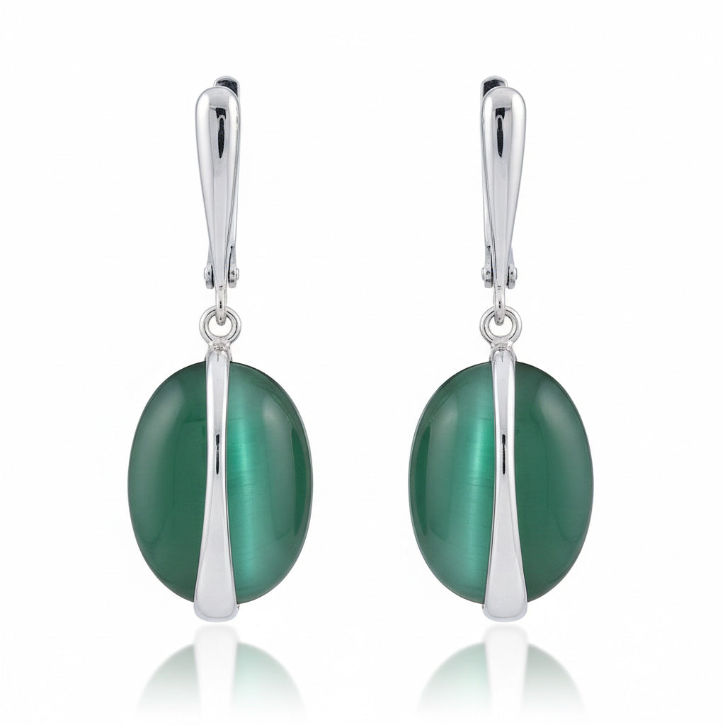 Pendientes Plata 925 Ojo de Gato Verde