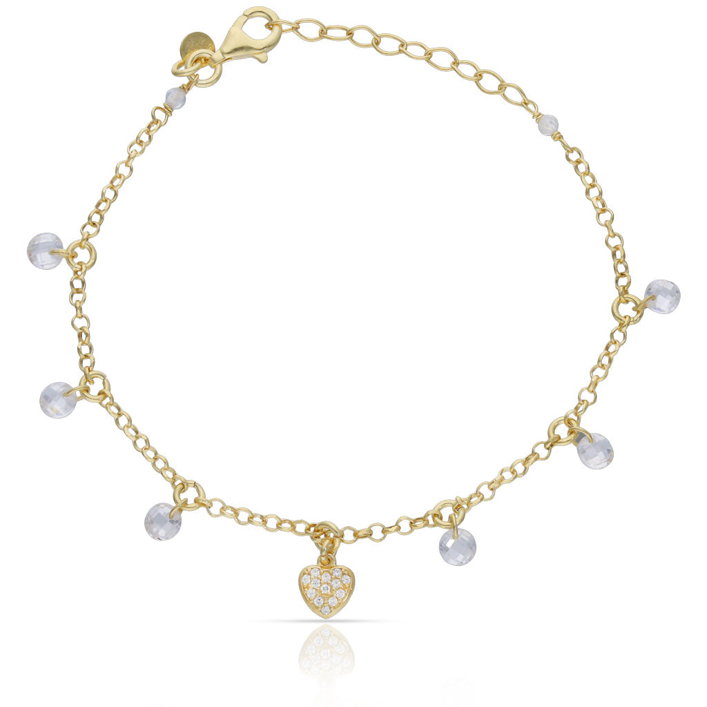 Pulsera Plata Chapada en Oro Corazón y Circonitas