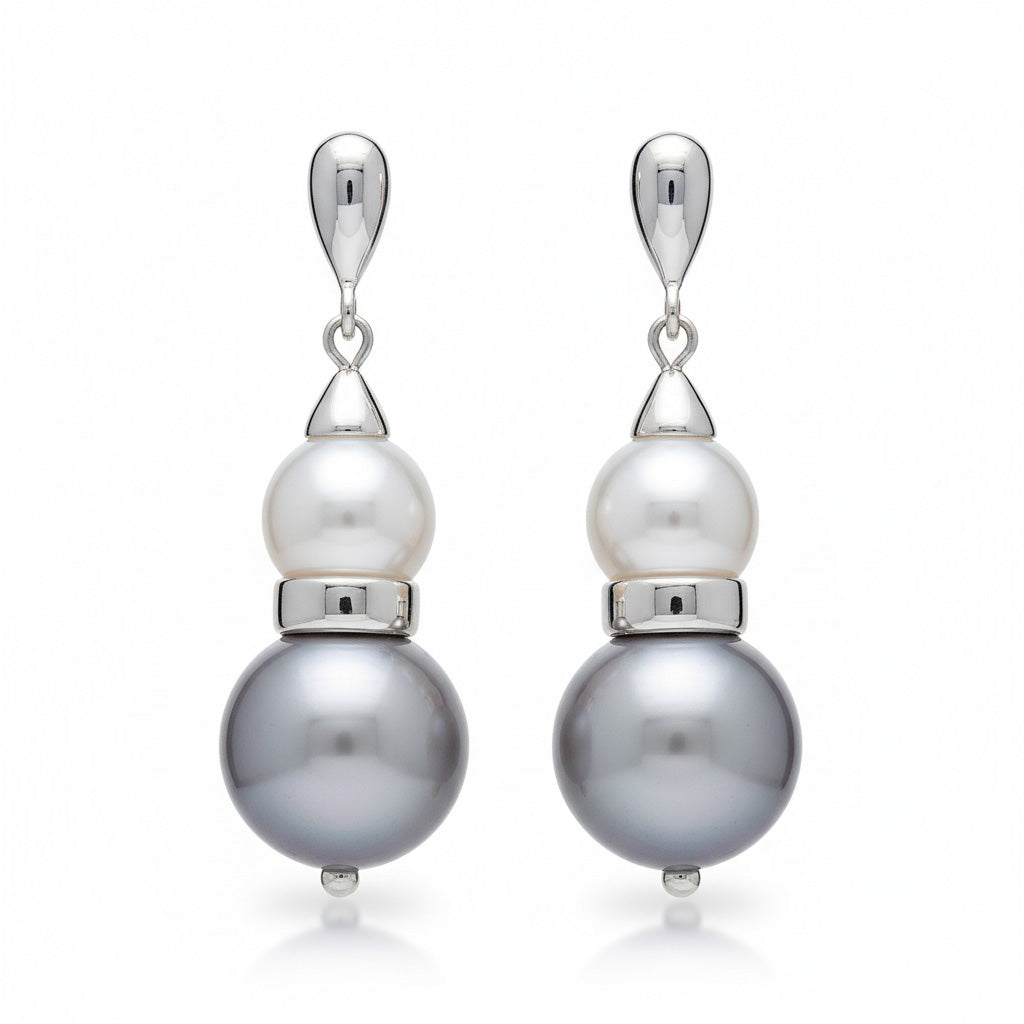 Pendientes Plata 925 Perla Gris y Blanca