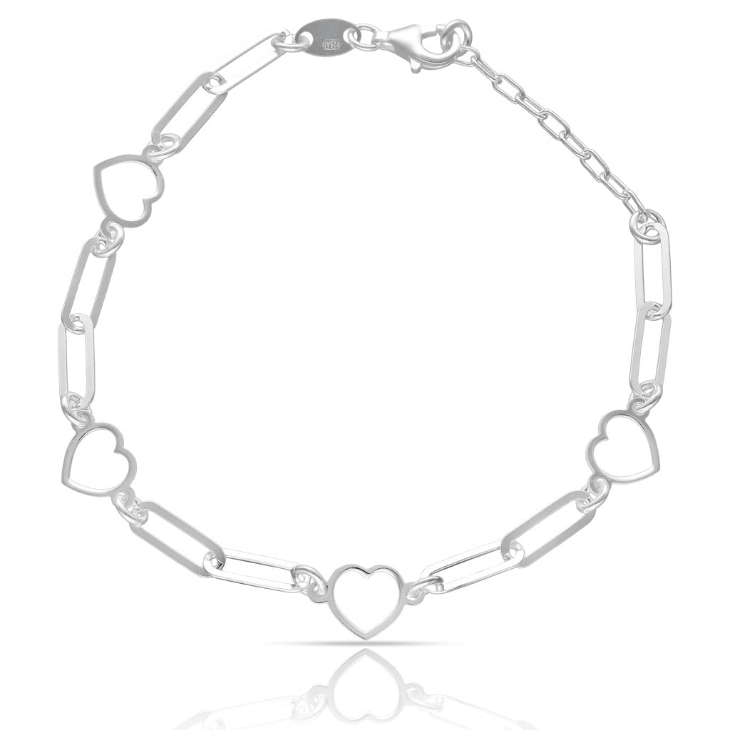 Pulsera Plata 925 Corazones + Eslabones