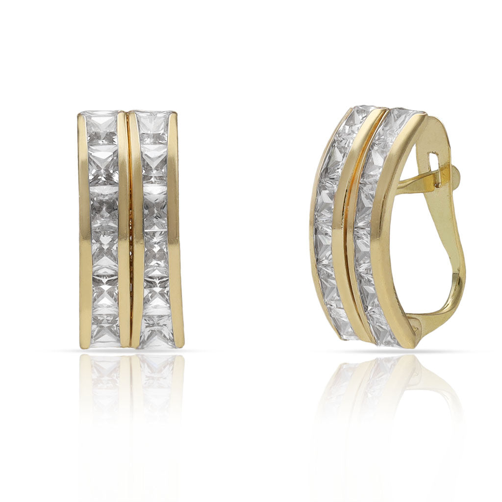 Pendientes Oro 18K Doble Barra Circonitas