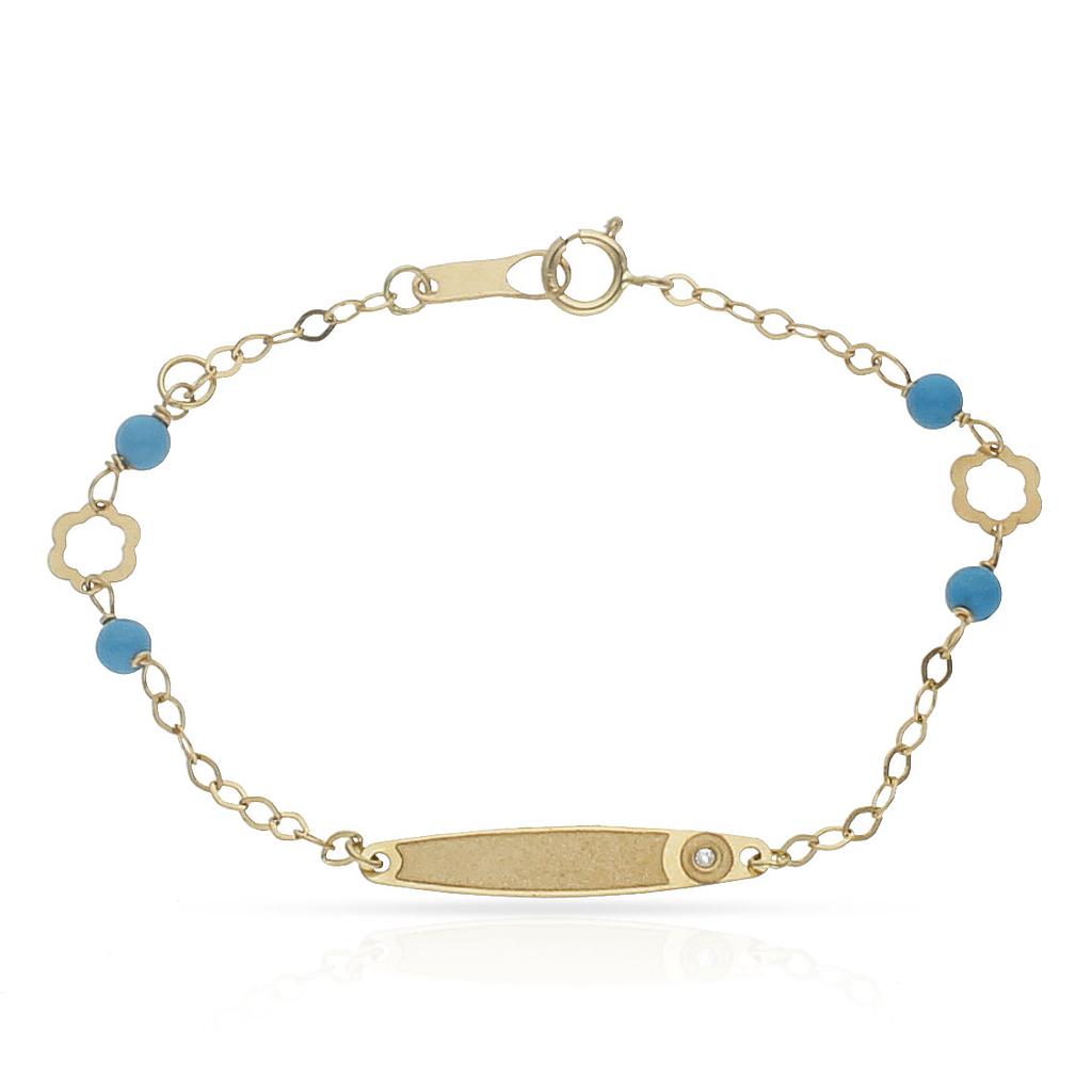 Pulsera Bebé Oro 18K Turquesa Floral y Circonita