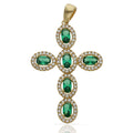 Cruz Oro 18KL con Circonitas Verdes y Blancas - 24x36mm