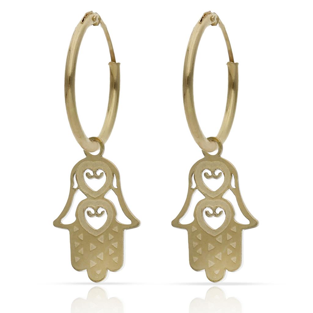Aros Oro 18KL con Mano de Fátima
