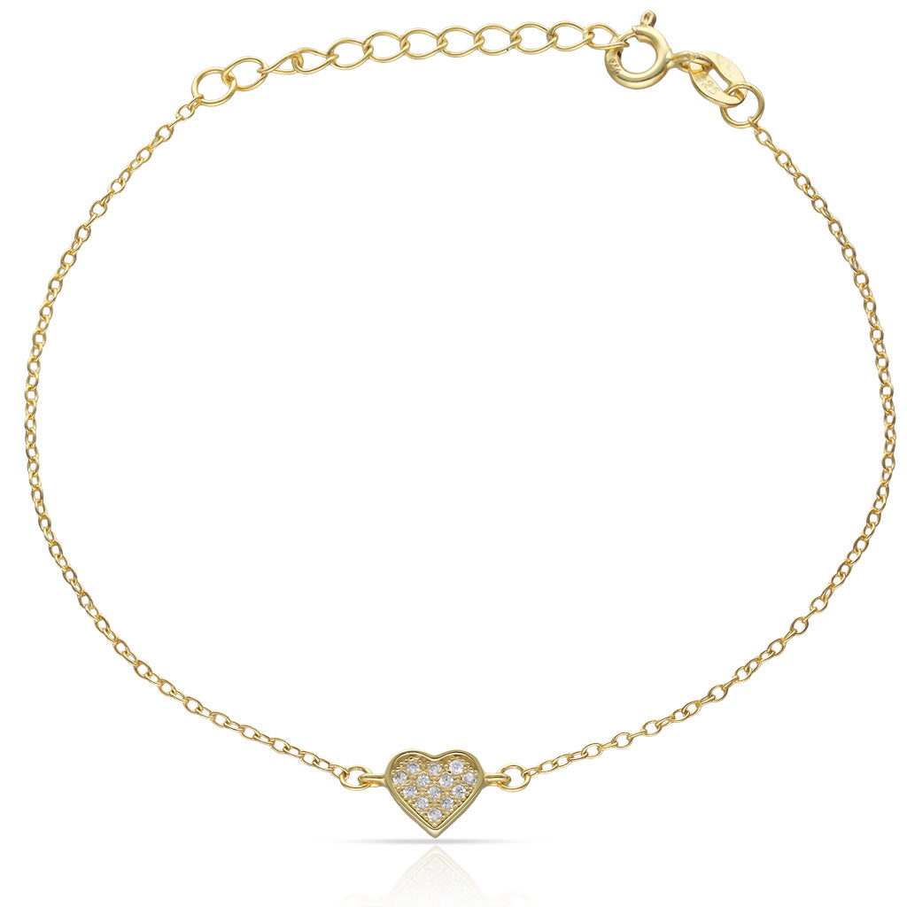 Pulsera Plata Chapada en Oro Corazón Circonitas