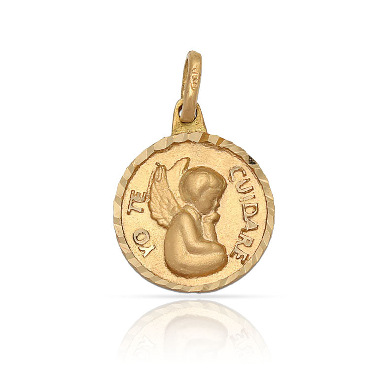 Medalla Oro 18K Ángel “Yo Te Cuidadé” 13mm