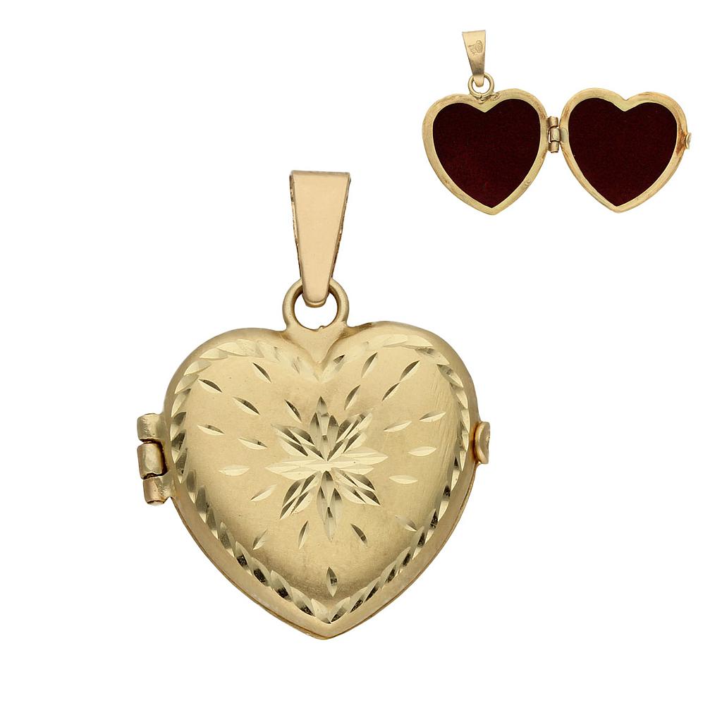 Guardapelo Oro 18KL Corazón con Tallados - 23x24mm