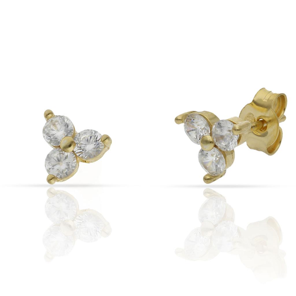 Pendientes Plata Chapada Oro Trébol con Circonitas 6.50mm