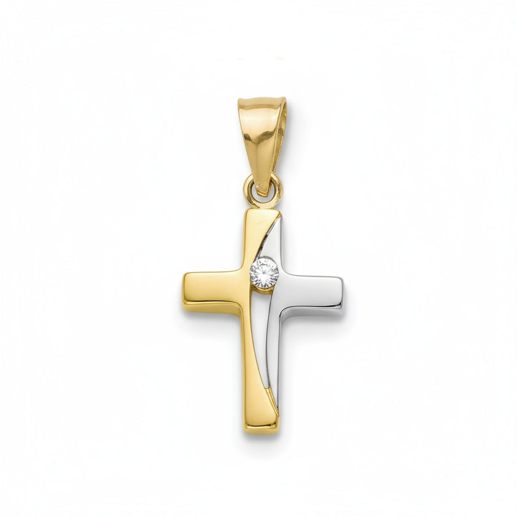 Cruz Oro 18KL Bicolor con Circonita - 11x17mm