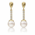 Pendientes Oro 18Kl Perlas Cultivadas y Circonitas - 8x28mm