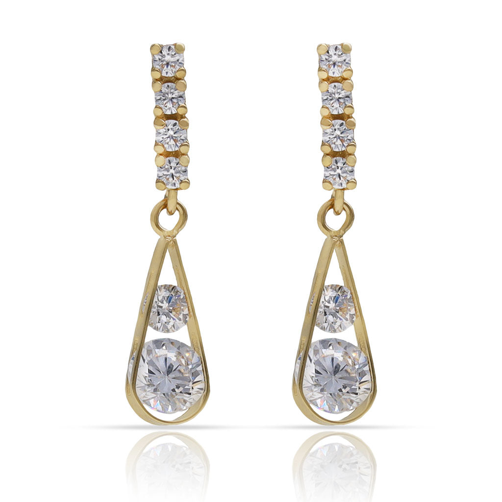 Pendientes Oro 18Kl Barra y Lágrima Circonitas