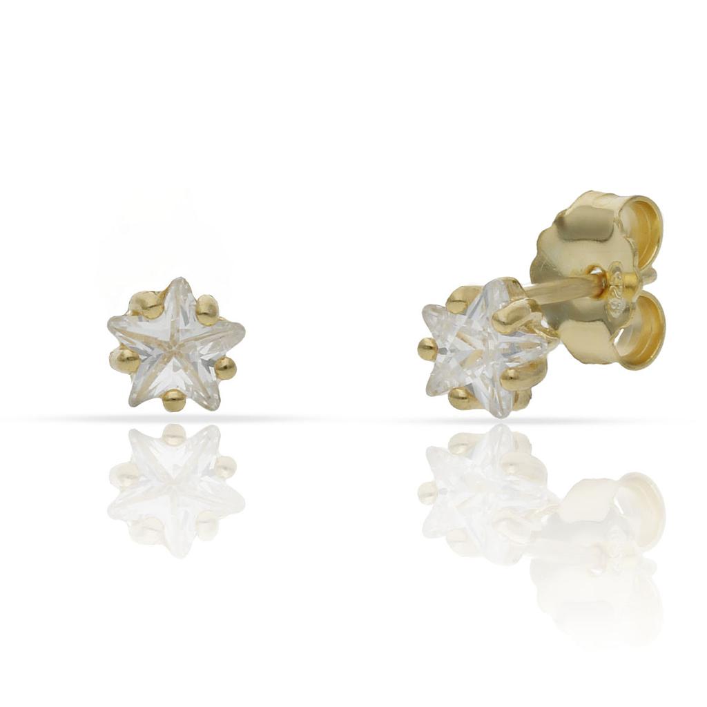 Pendientes Plata Chapada Oro Piedra Estrella con Circonitas 5mm