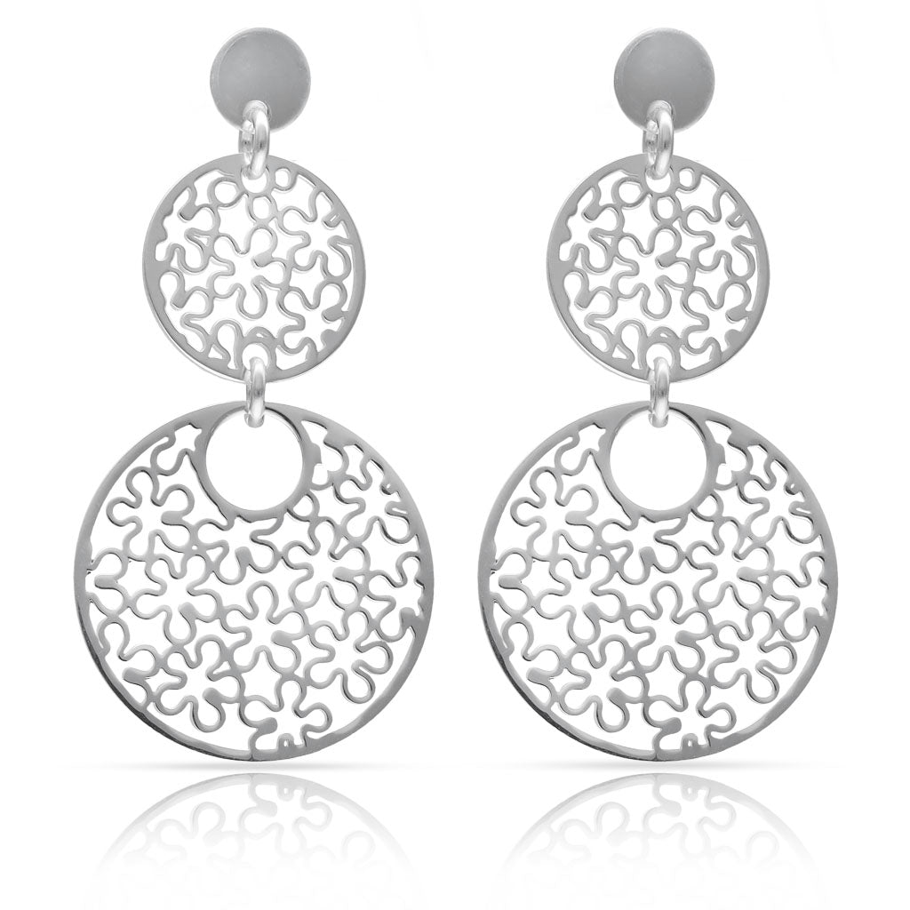 Pendientes Plata 925mm Círculos + Flores Caladas