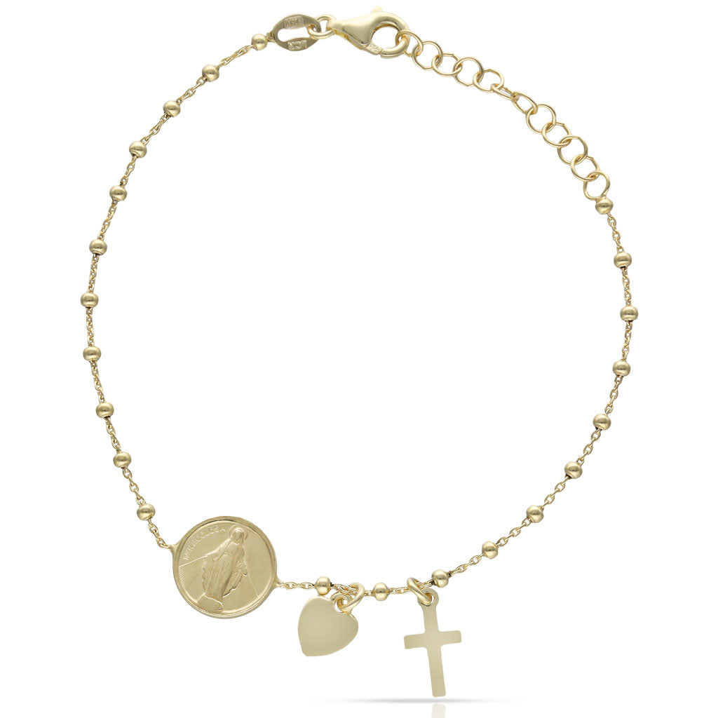 Pulsera Plata Chapada en Oro Milagrosa y Cruz San Benito