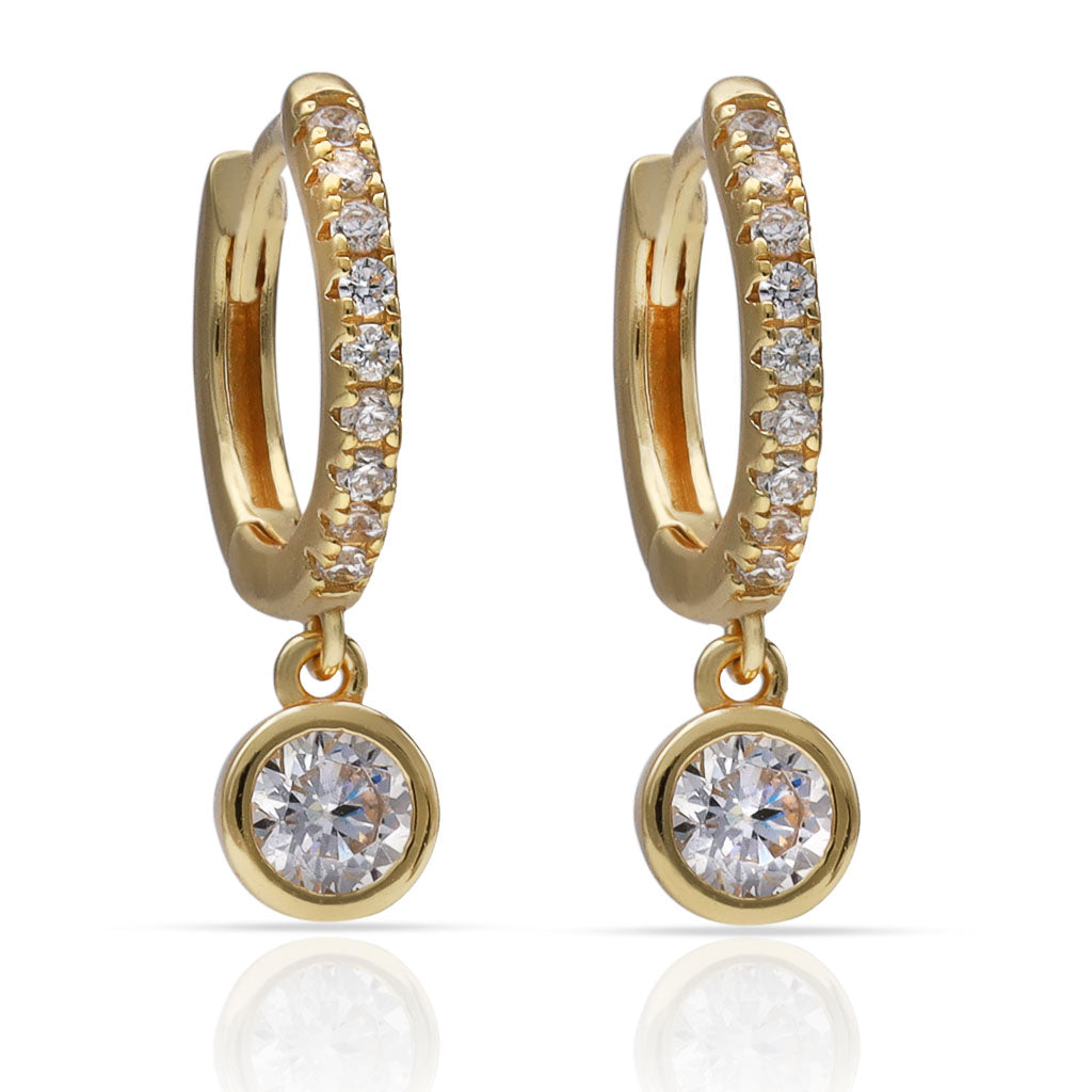 Pendientes Plata Chapada Oro Chatón Circonitas