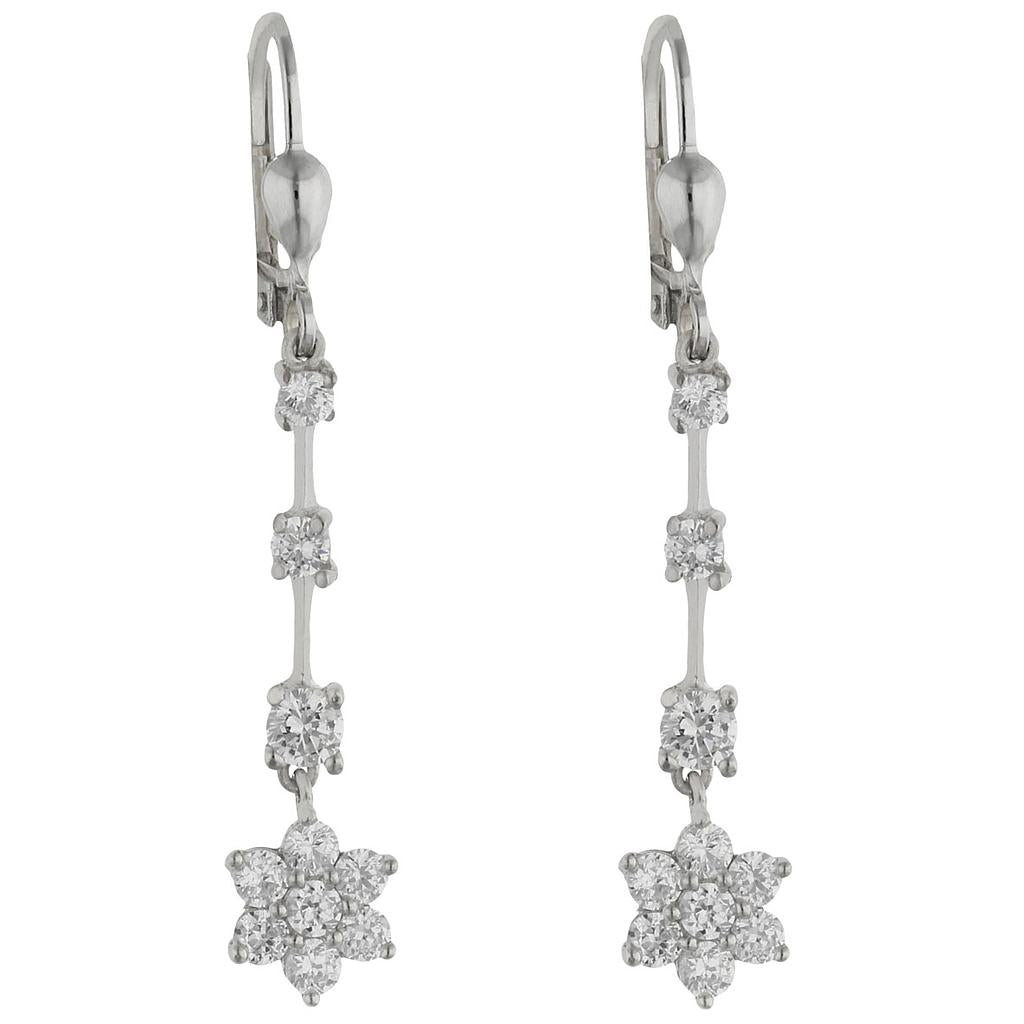 Pendientes Oro Blanco 18Kl con Circonitas en Cascada - 8x48mm