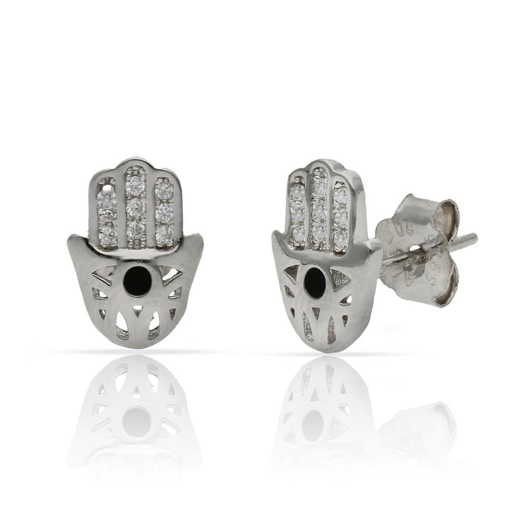 Pendientes Plata 925 Mano de Fátima Circonitas 7x10mm