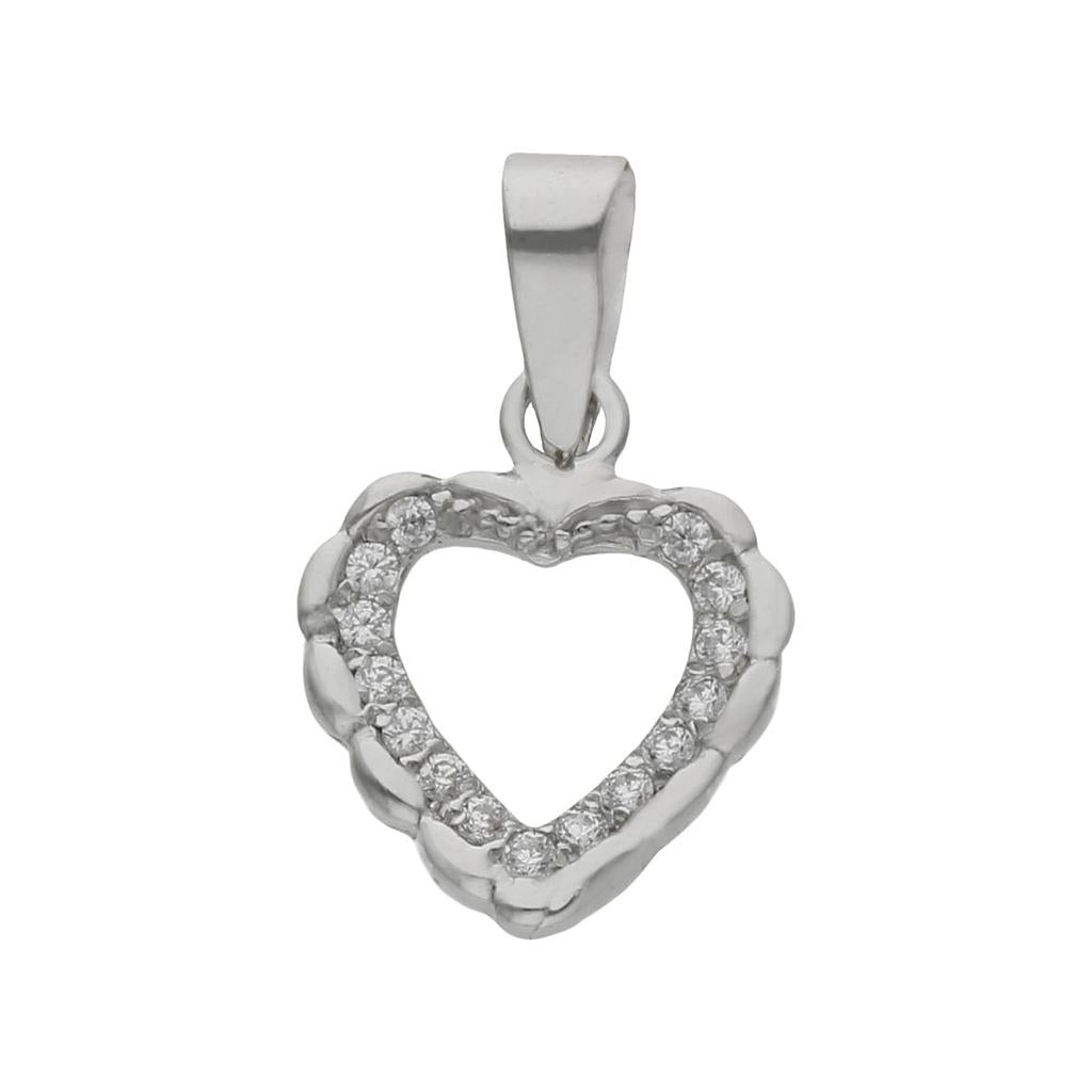 Colgante Oro Blanco 18K Corazón Circonitas